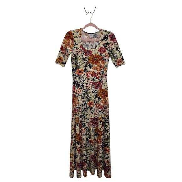 LuLaRoe Dresses & Skirts - LuLaRoe Ana Dress Womens Small Floral Maxi Dress Boho Fall Cream Orange Burgundy